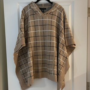 Tahari Tan Plaid Hooded Poncho